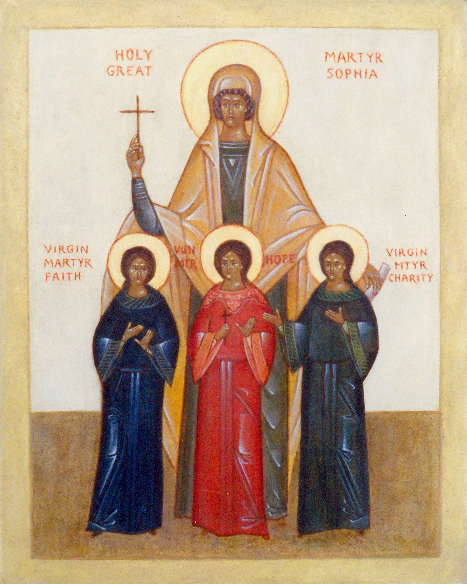 Religious icon: Holy Great Martyrs Sophia, Faith, Hope and Love